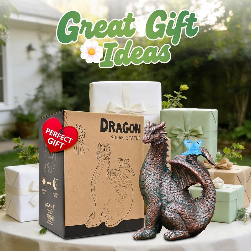 Nacome Solar Dragon Outdoor Statues for Garden: Outside Decor with Butterfly Clearance for Yard Art Lawn Ornaments Porch Patio Balcony Home House for Grandma Mom Women - Image 2